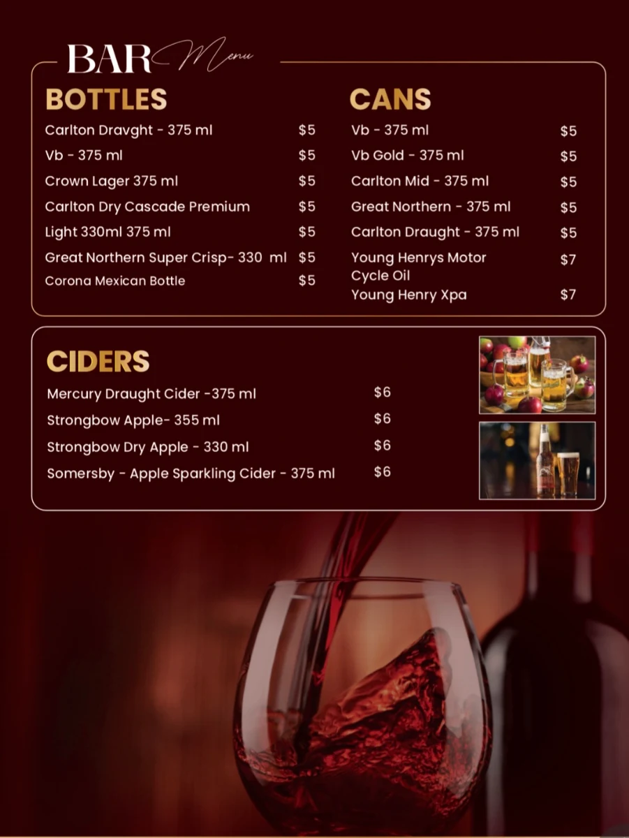 Menu, Victoria Hotel Tatura (Bottom Pub)