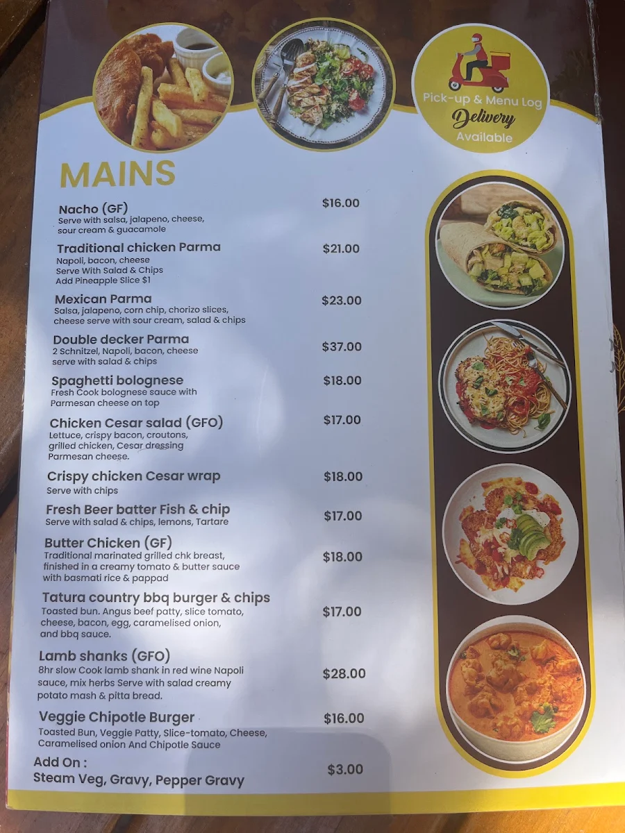 Menu, Victoria Hotel Tatura (Bottom Pub)