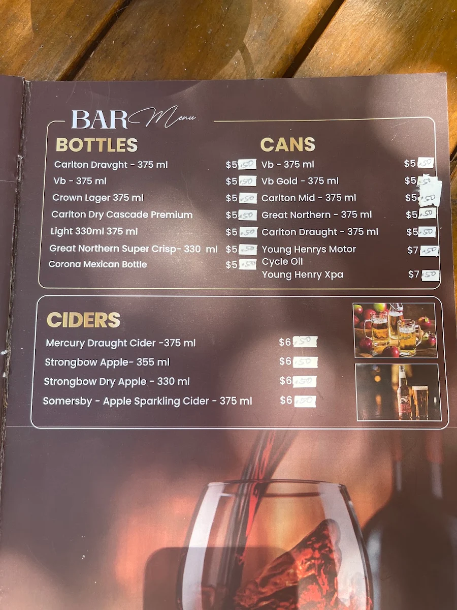 Menu, Victoria Hotel Tatura (Bottom Pub)