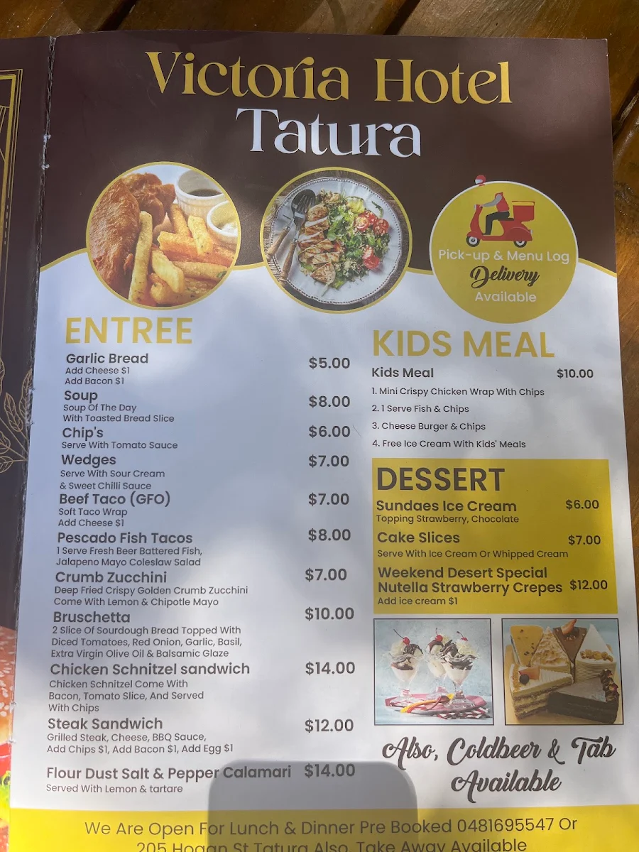 Menu, Victoria Hotel Tatura (Bottom Pub)