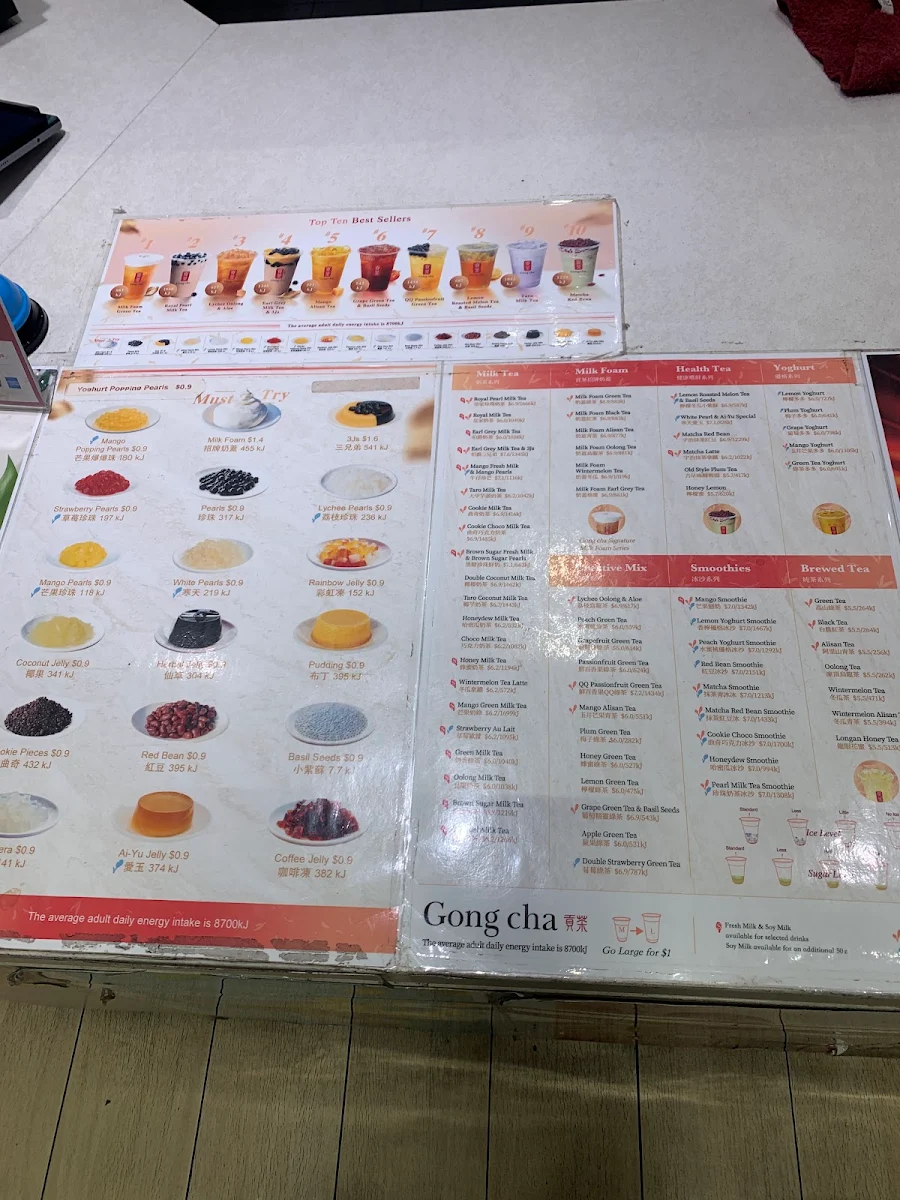Menu, Gong Cha Arndale