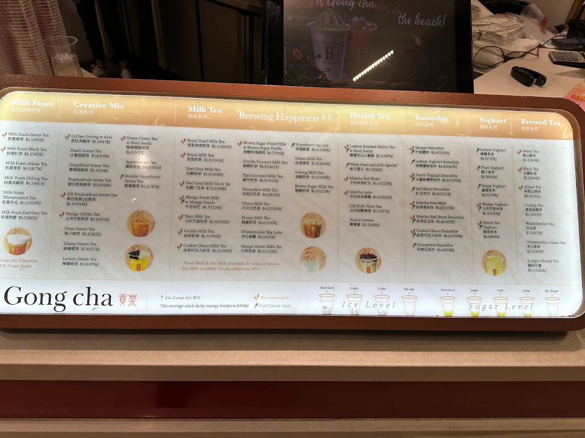 Menu, Gong Cha Arndale