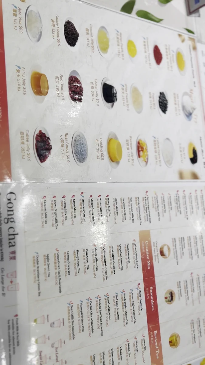 Menu, Gong Cha Arndale