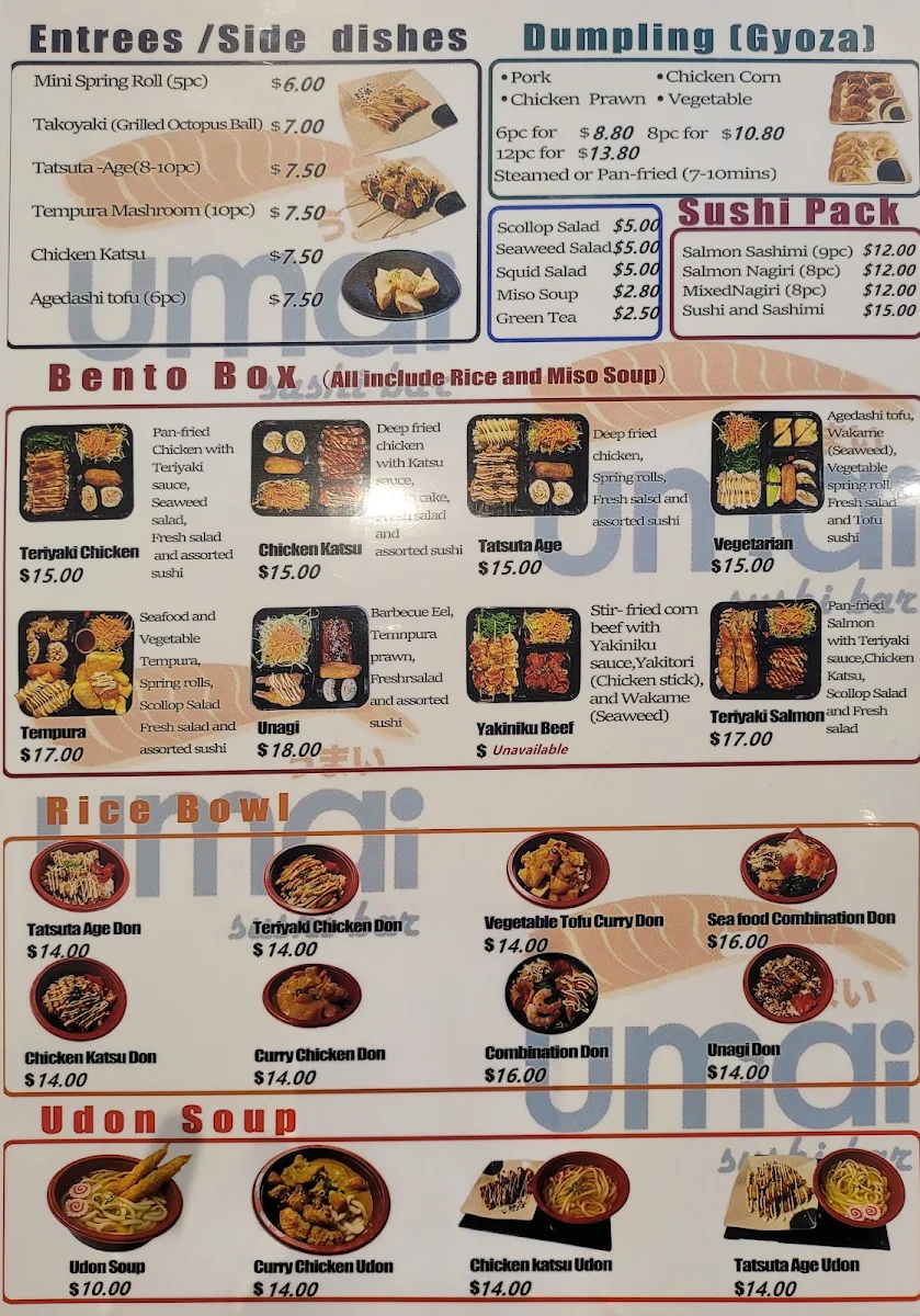 Menu, Umai Sushi
