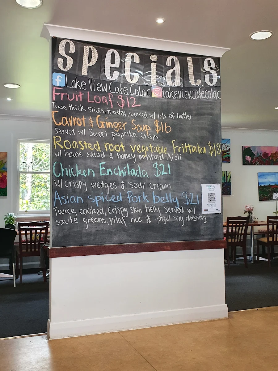 Menu, Lake View Cafe Colac