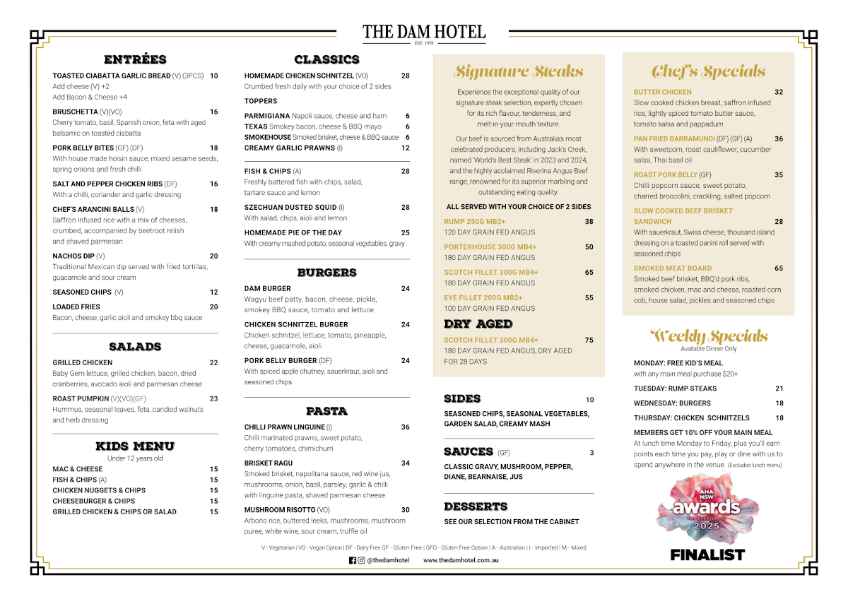 Menu, The Dam Hotel