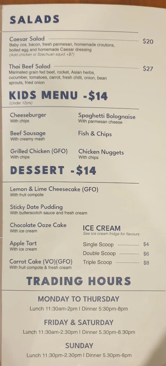 Menu, The Dam Hotel