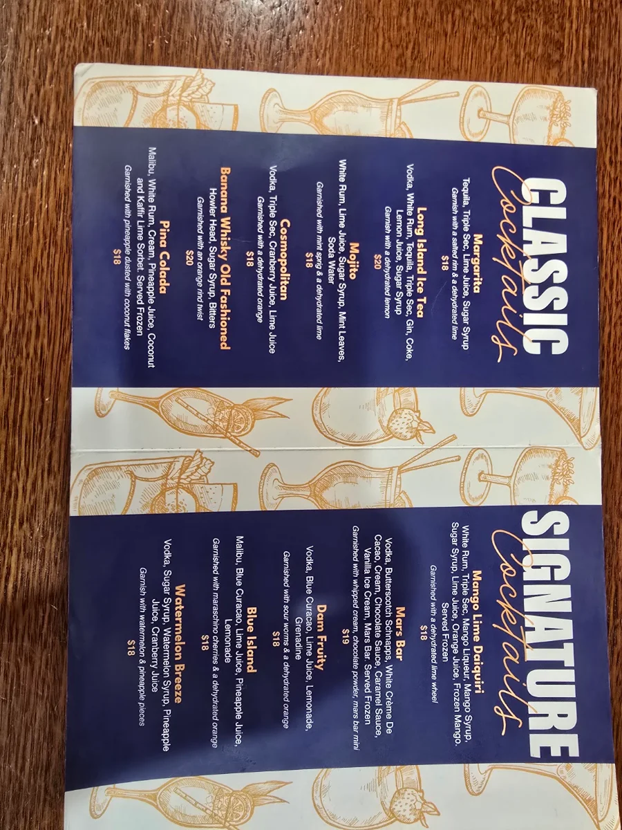 Menu, The Dam Hotel