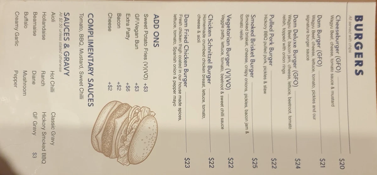 Menu, The Dam Hotel