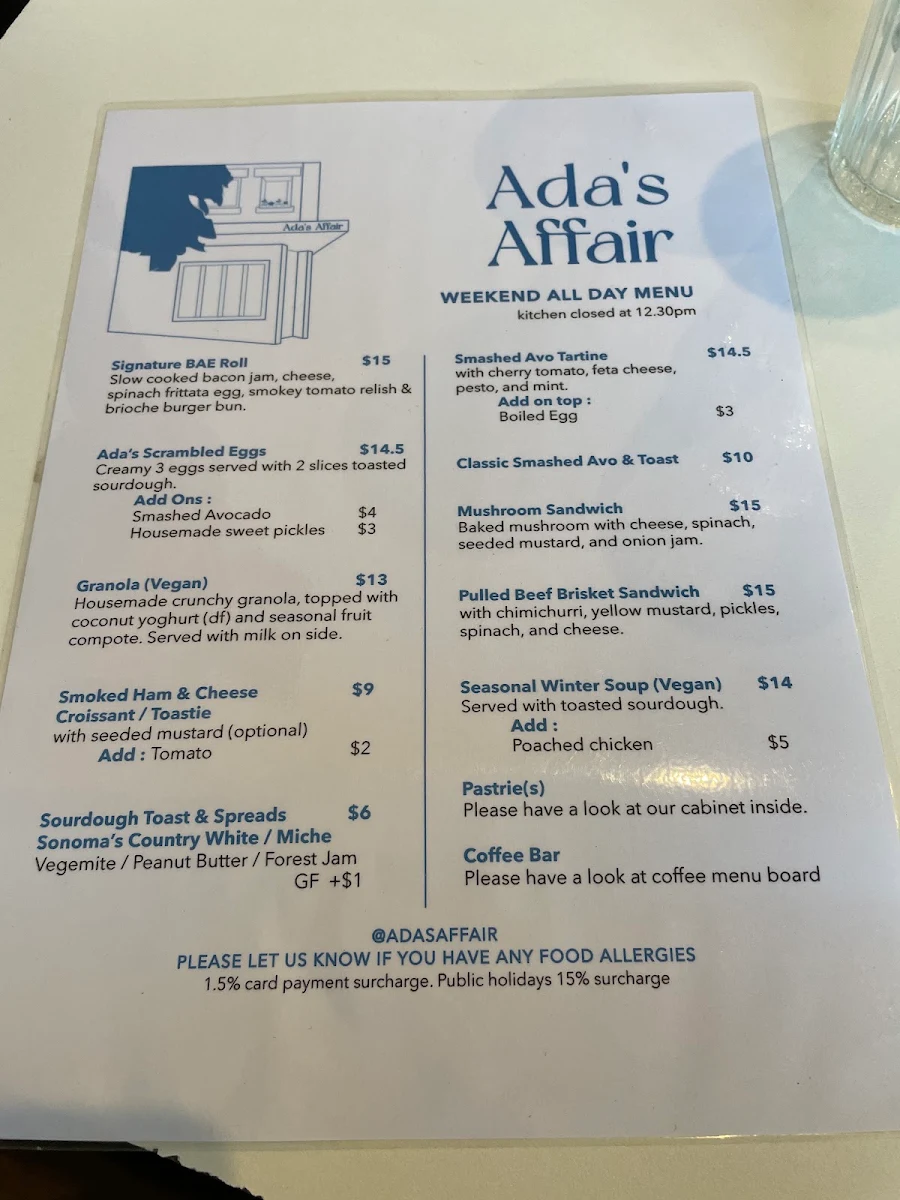 Menu, Ada's Affair Darlo