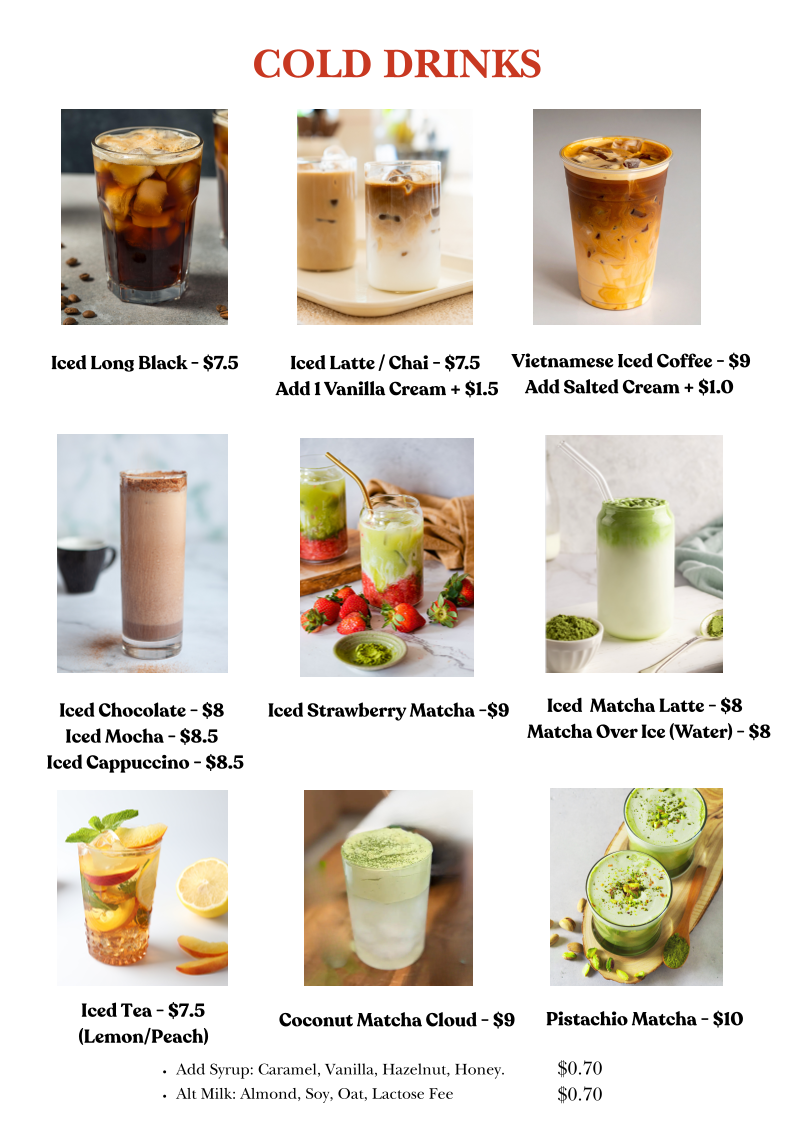 Menu, Milsons Cafe