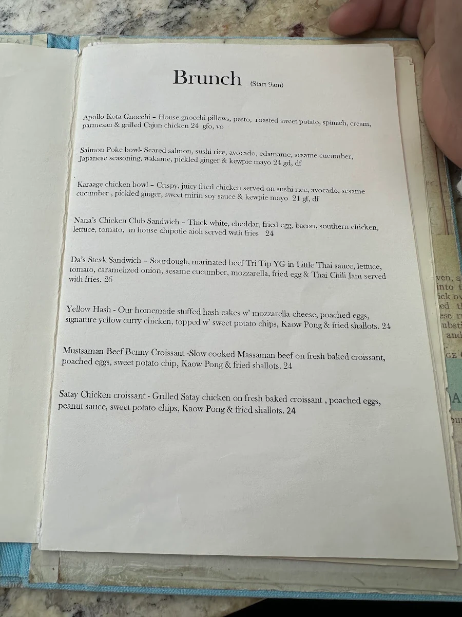 Menu, Nana and Da's