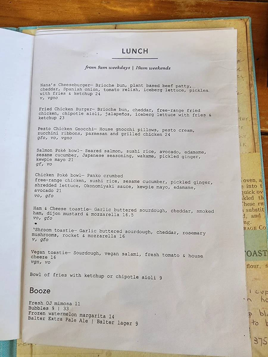 Menu, Nana and Da's