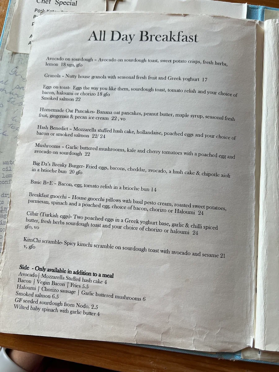 Menu, Nana and Da's