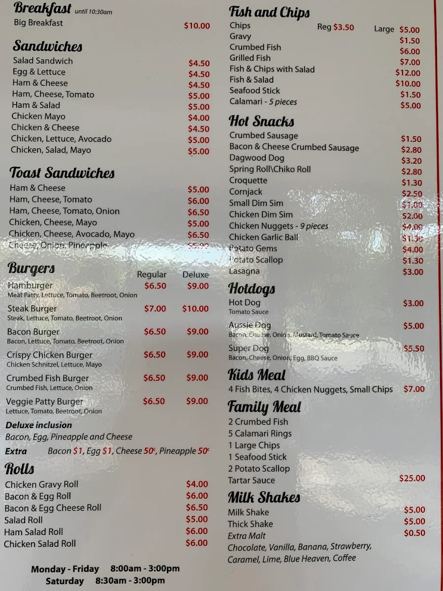 Menu, Sandgate Hub