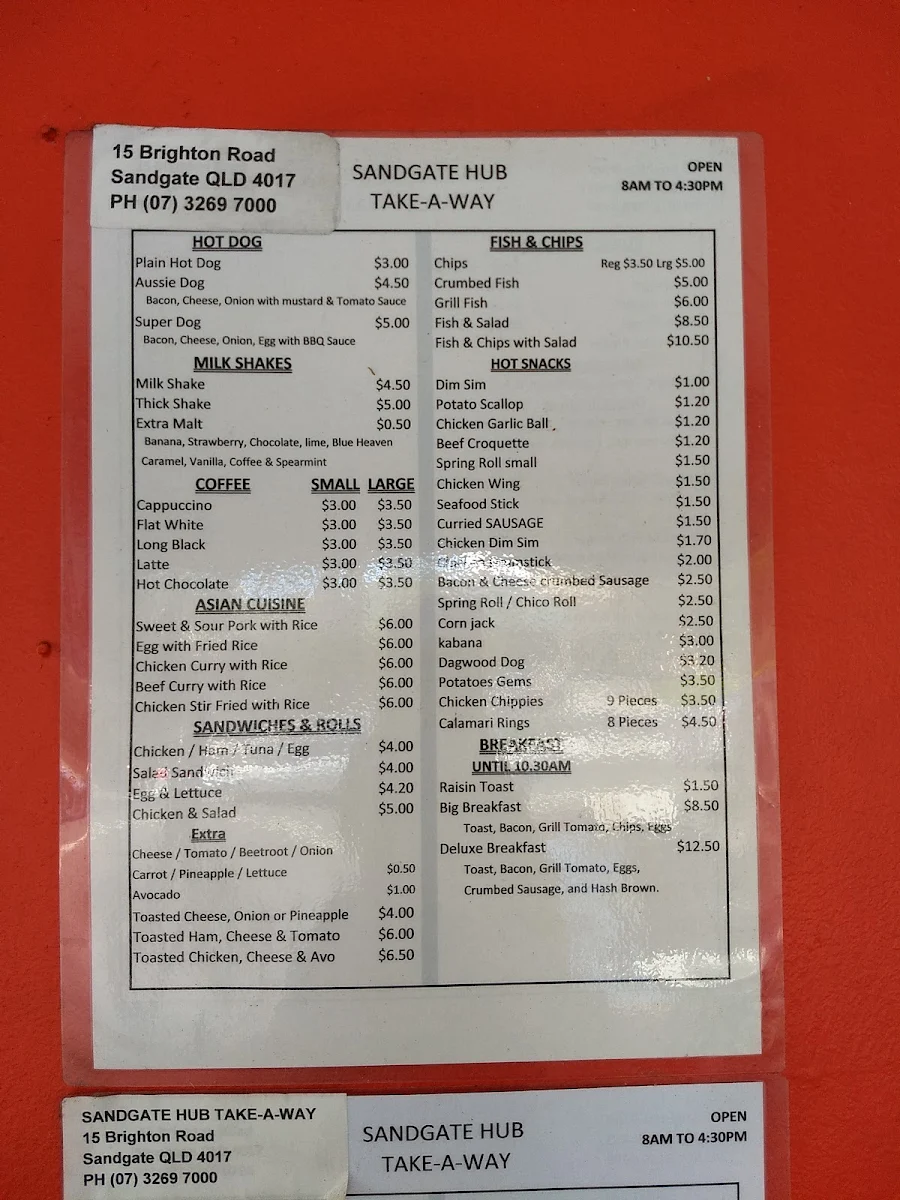 Menu, Sandgate Hub