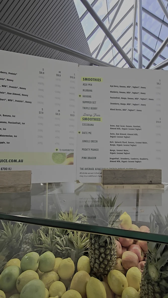 Menu, Top Juice Belconnen