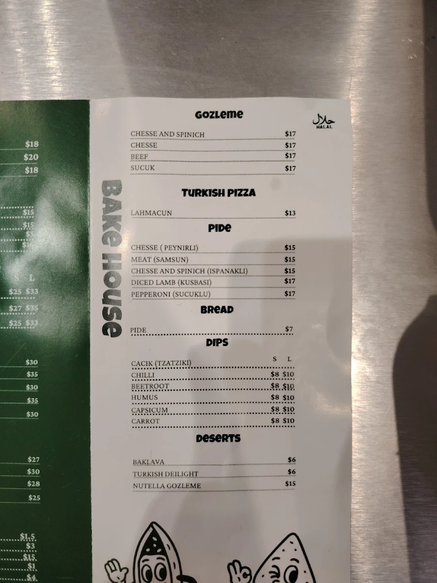 Menu, Sizzler's Kebab & Bakehouse