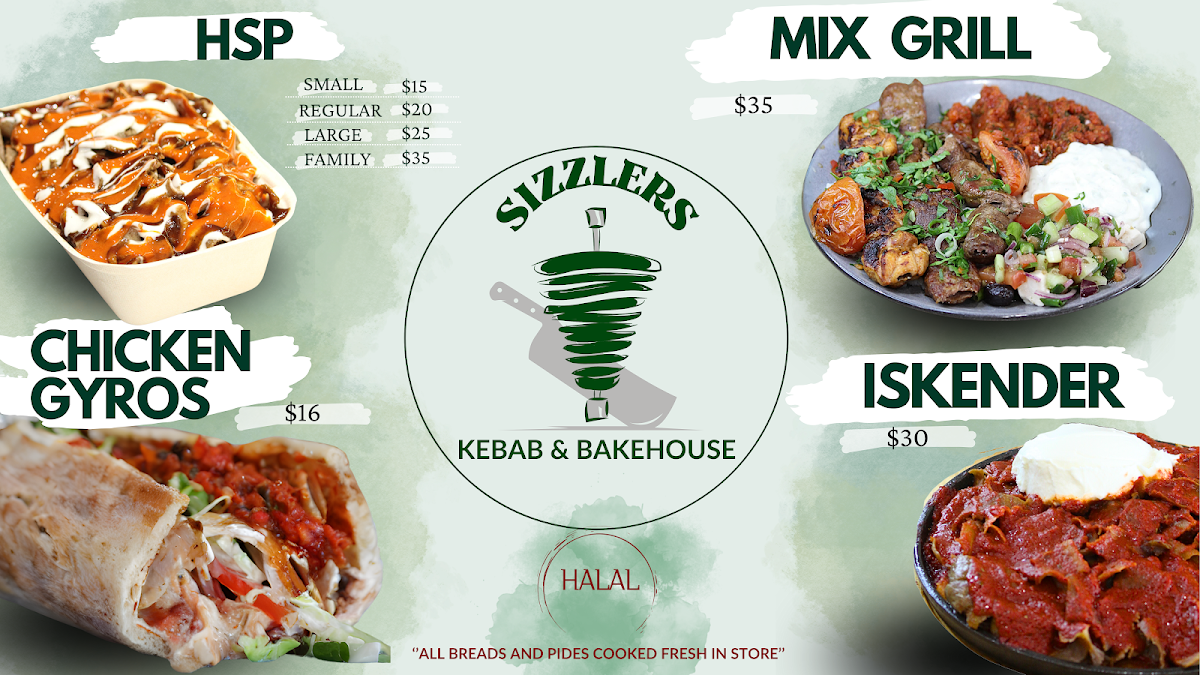 Menu, Sizzler's Kebab & Bakehouse
