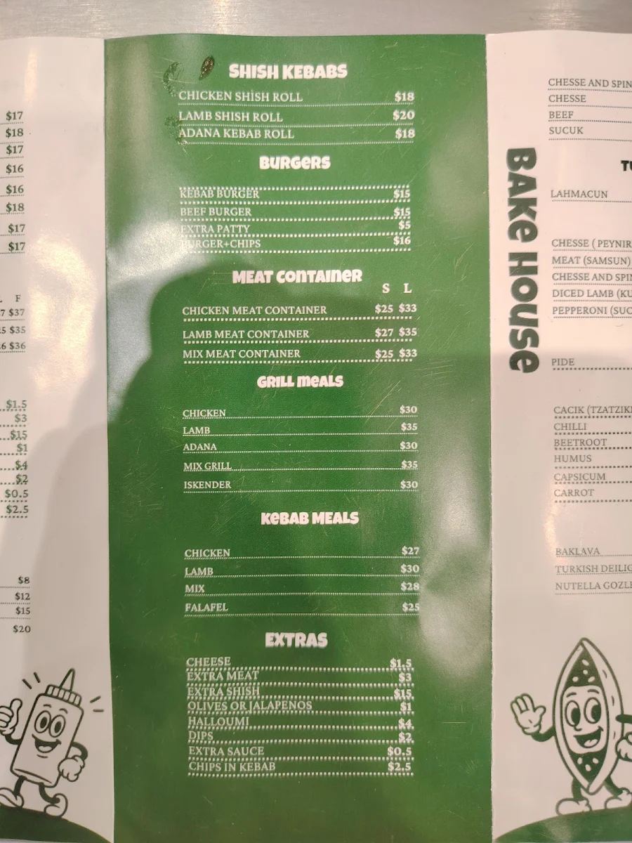 Menu, Sizzler's Kebab & Bakehouse
