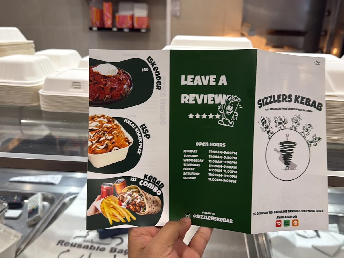 Menu, Sizzler's Kebab & Bakehouse