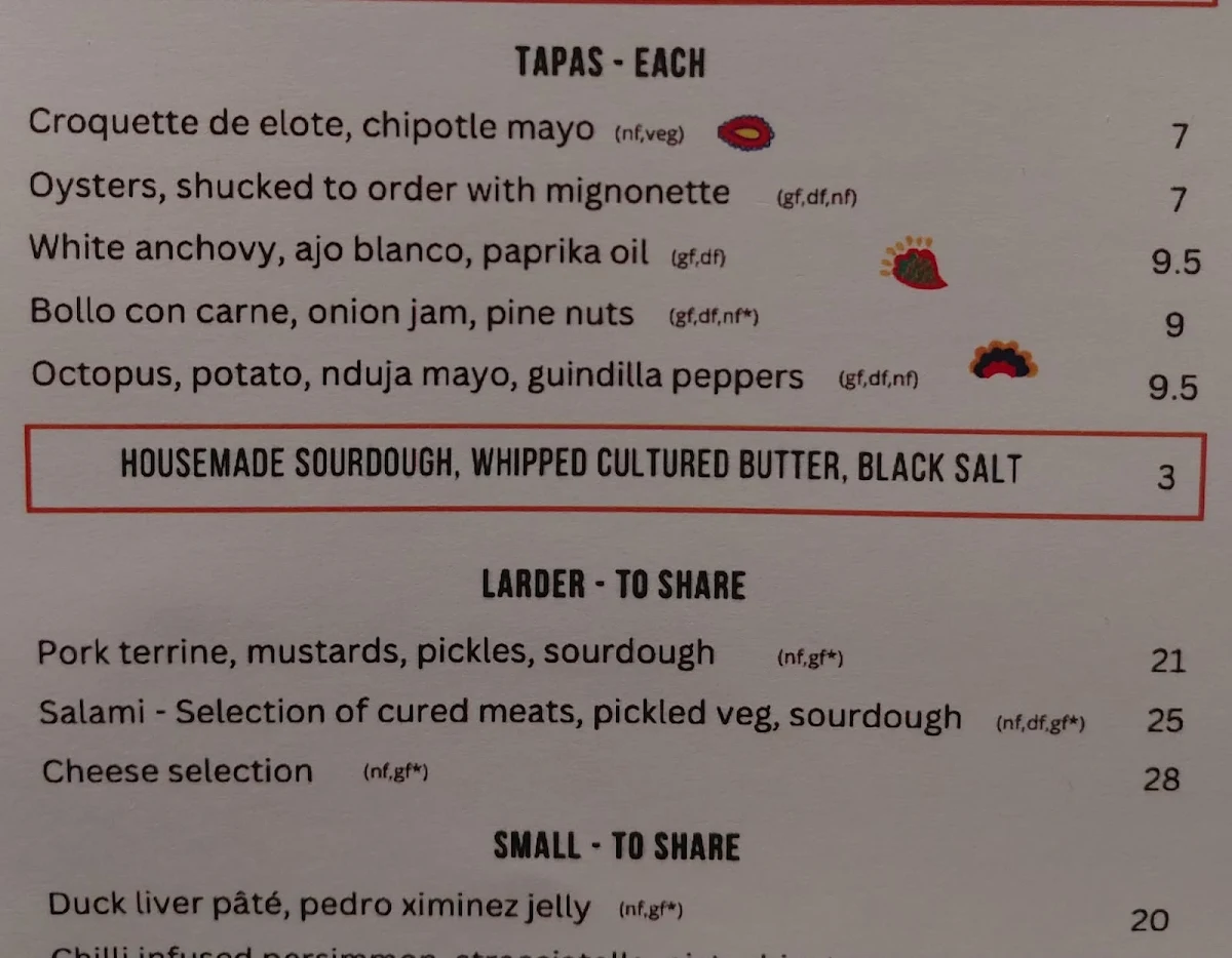 Menu, Ms Batterhams