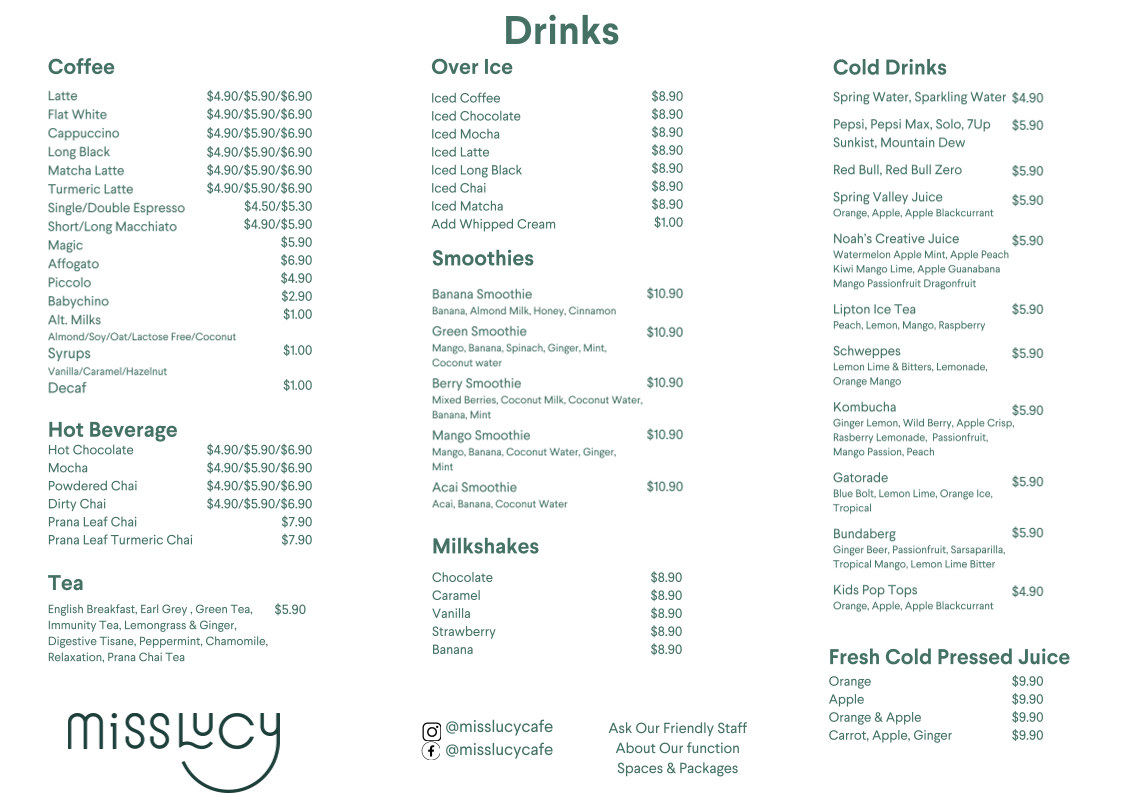 Menu, Miss Lucy