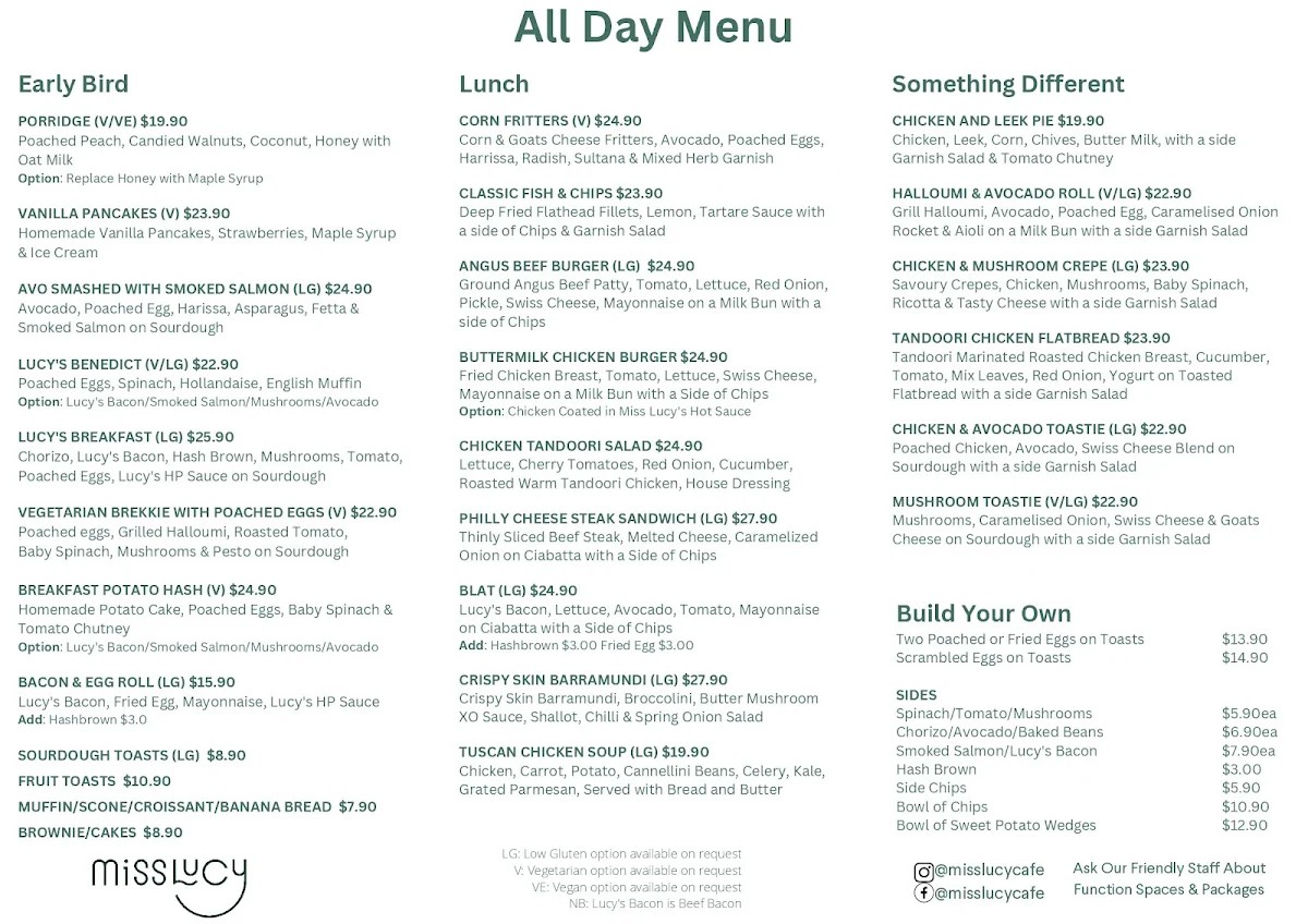 Menu, Miss Lucy