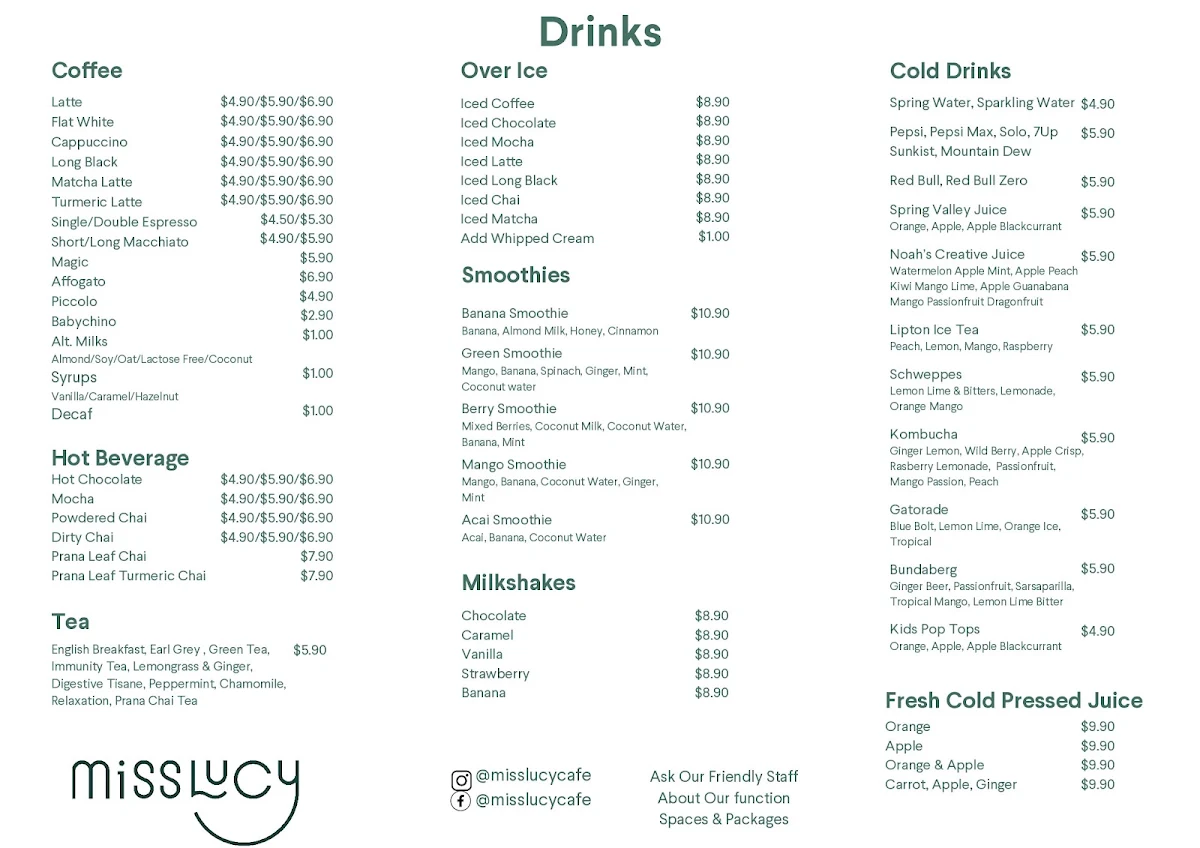 Menu, Miss Lucy