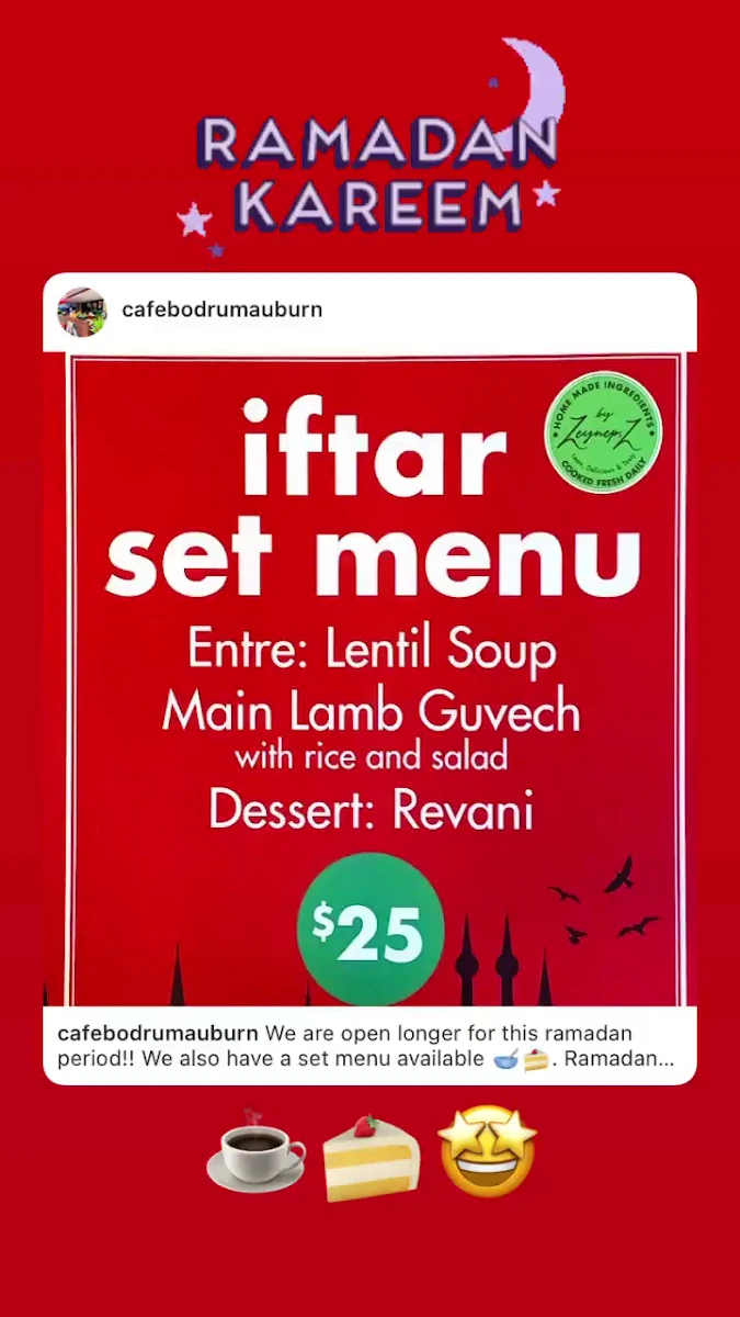 Menu, Cafe Bodrum