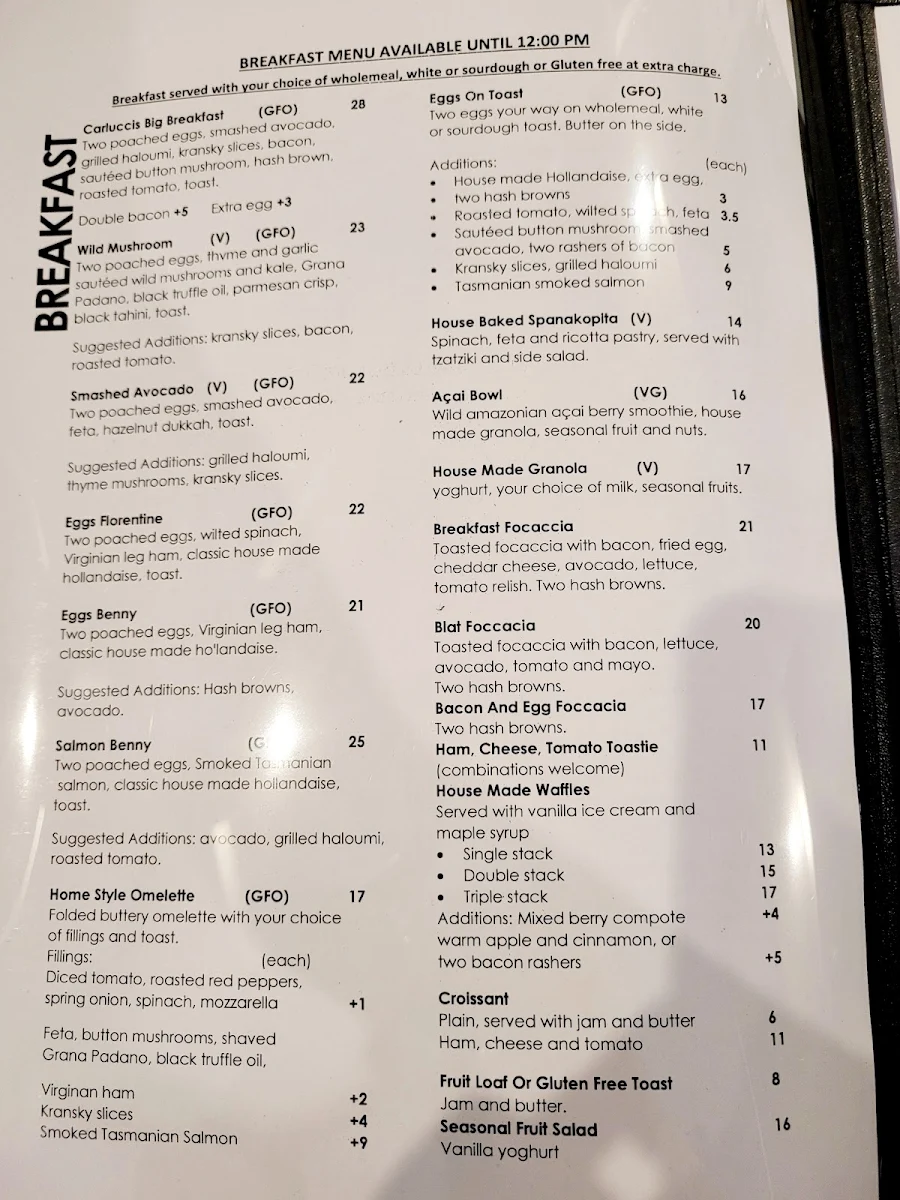 Menu, Carlucci's Restaurant