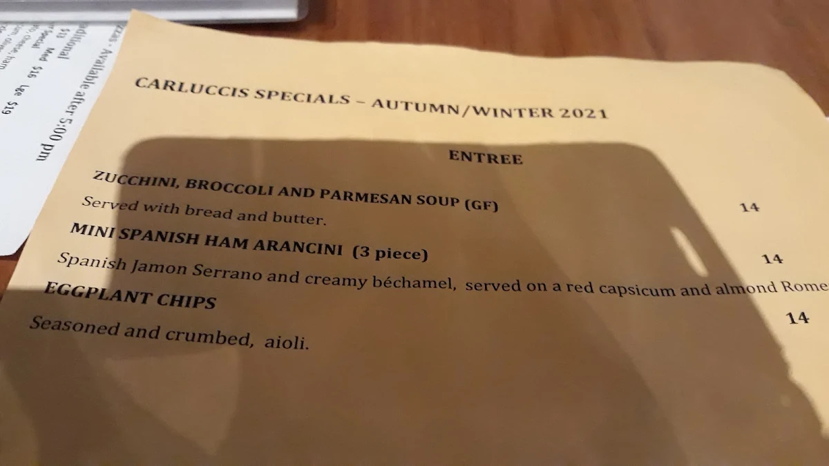 Menu, Carlucci's Restaurant