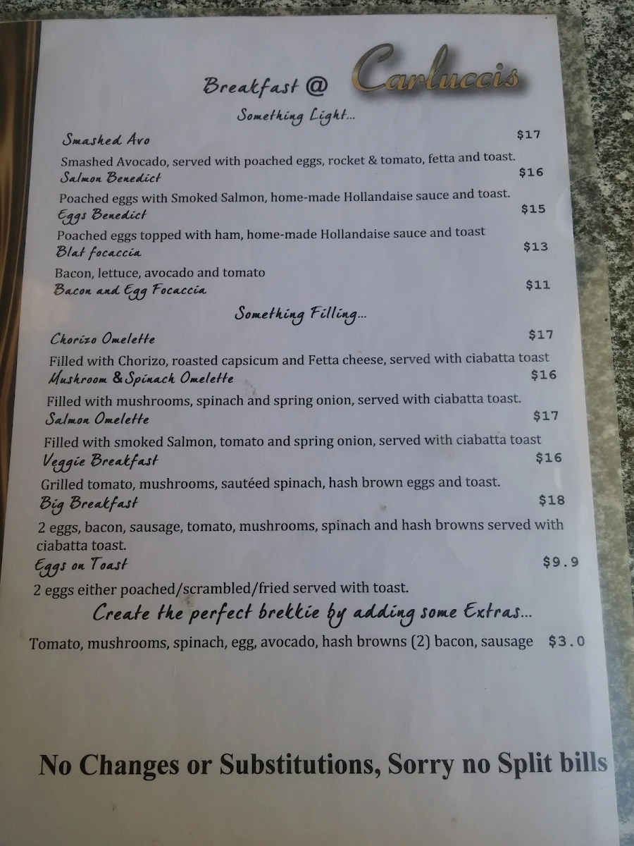 Menu, Carlucci's Restaurant