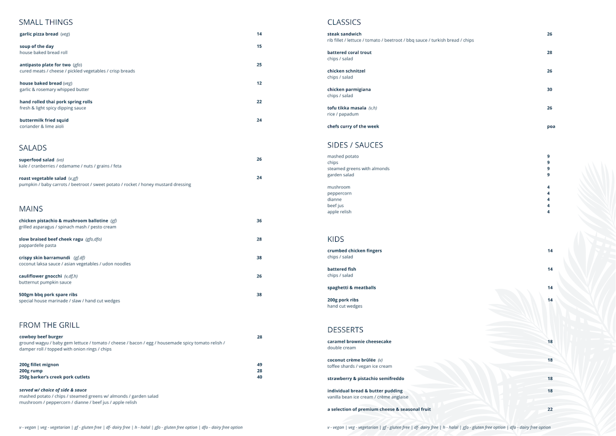 Menu, The Sugar Shaker Restaurant