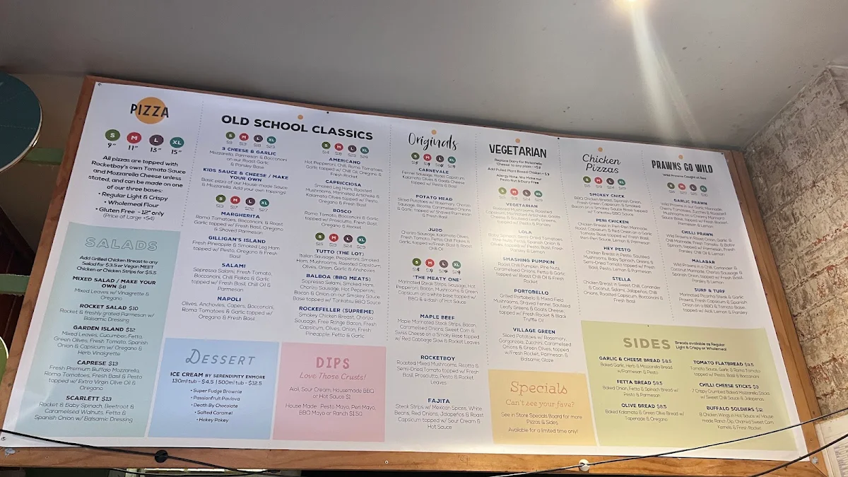 Menu, Rocketboy Pizza Newtown