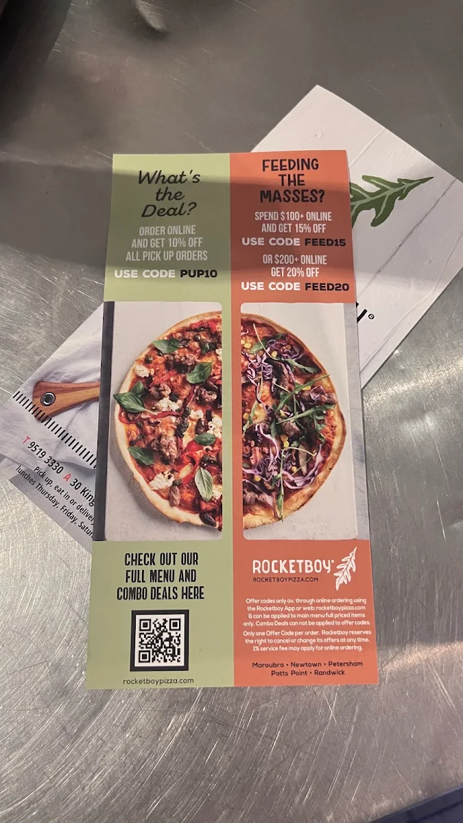 Menu, Rocketboy Pizza Newtown