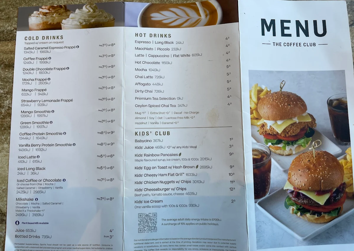 Menu, The Coffee Club