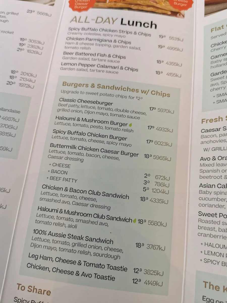 Menu, The Coffee Club