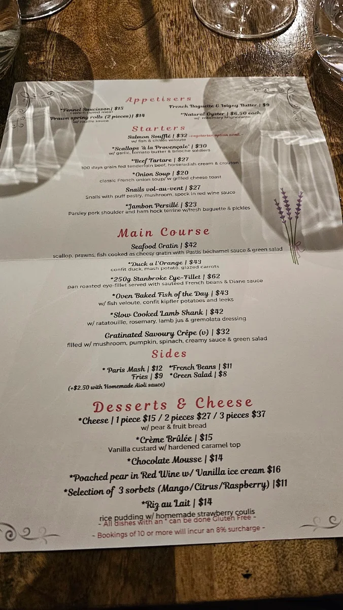 Menu, Little Provence Restaurant