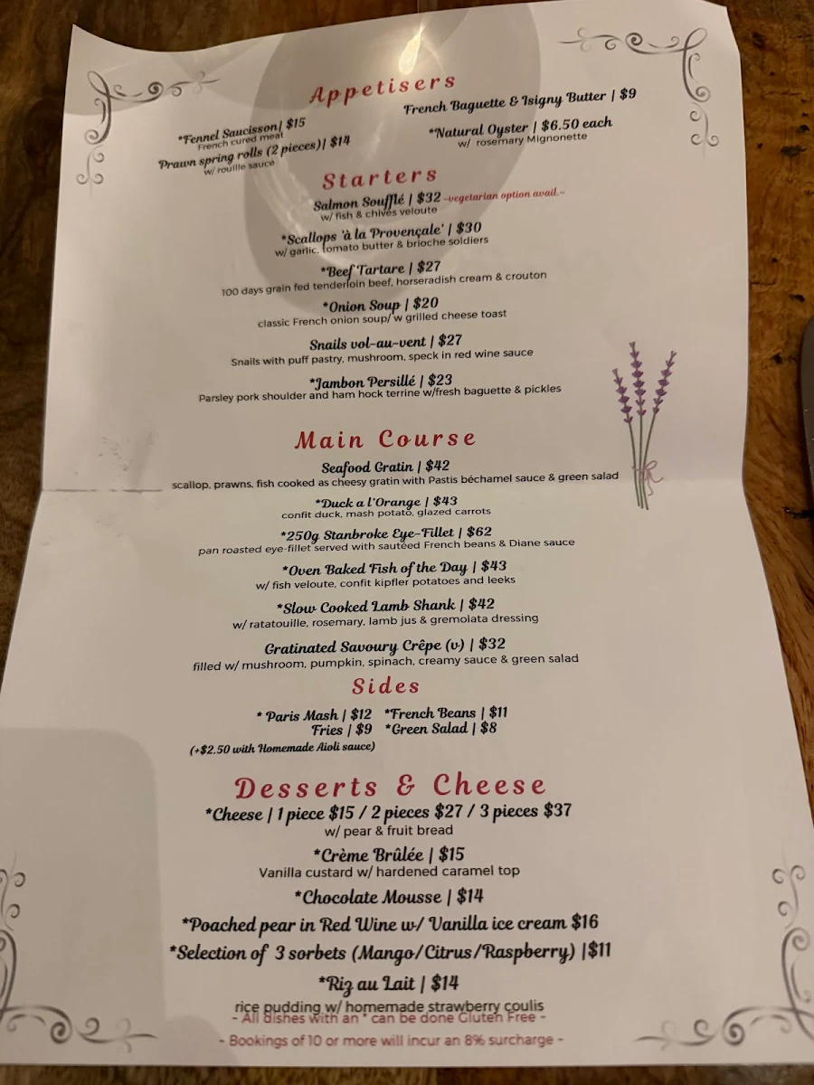 Menu, Little Provence Restaurant