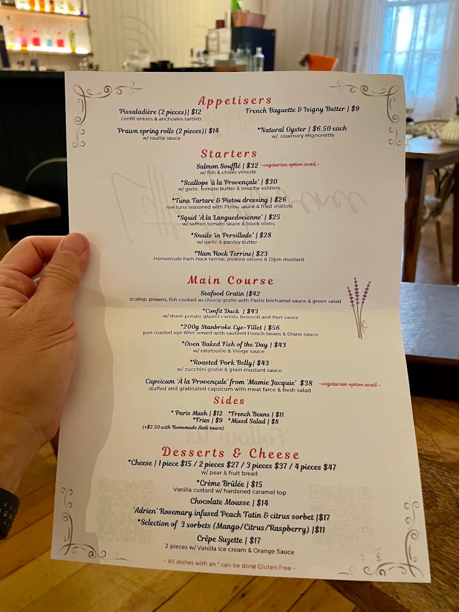 Menu, Little Provence Restaurant