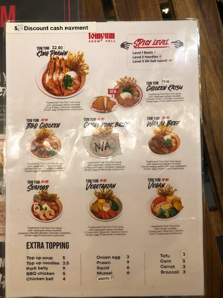 Menu, Tom yum from hell Chinatown