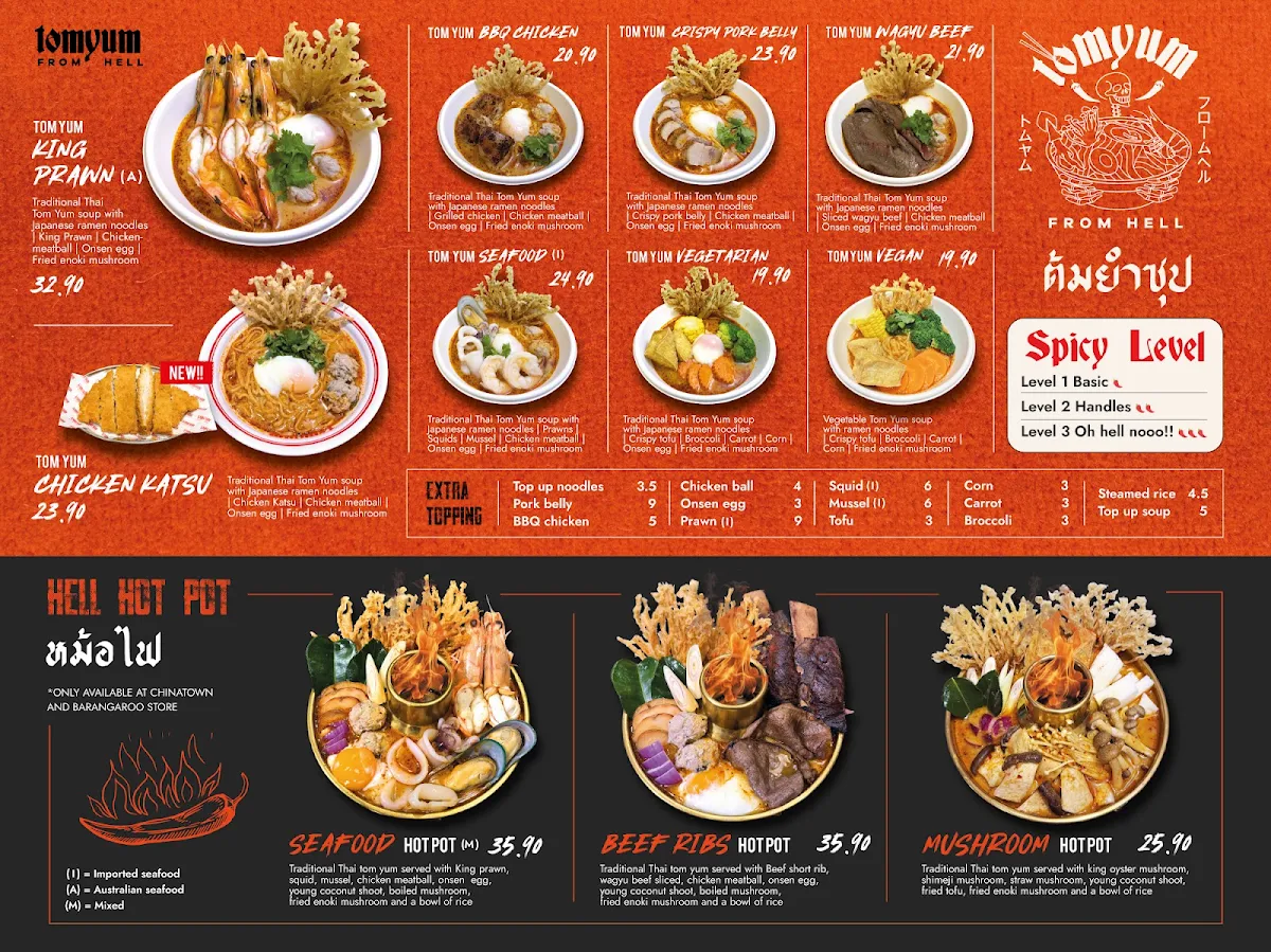 Menu, Tom yum from hell Chinatown