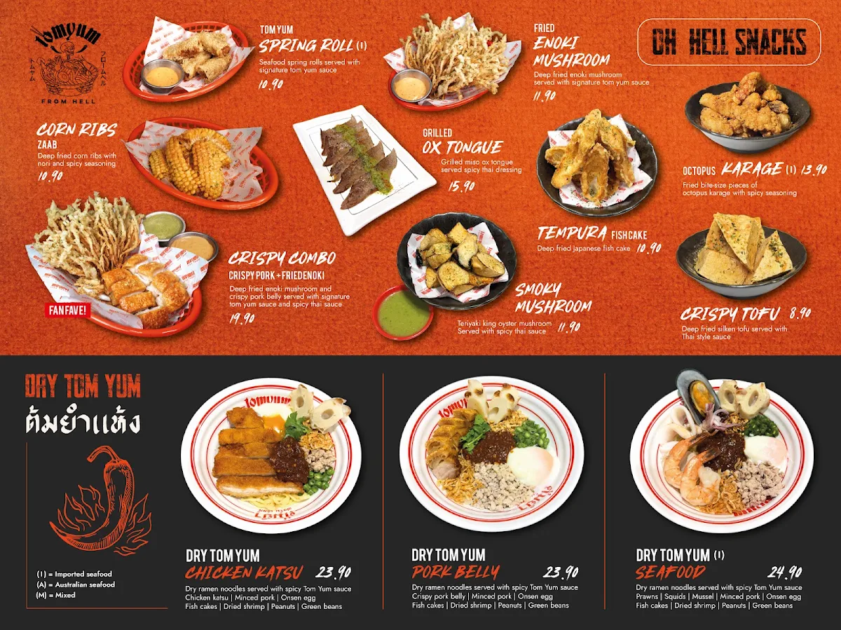 Menu, Tom yum from hell Chinatown
