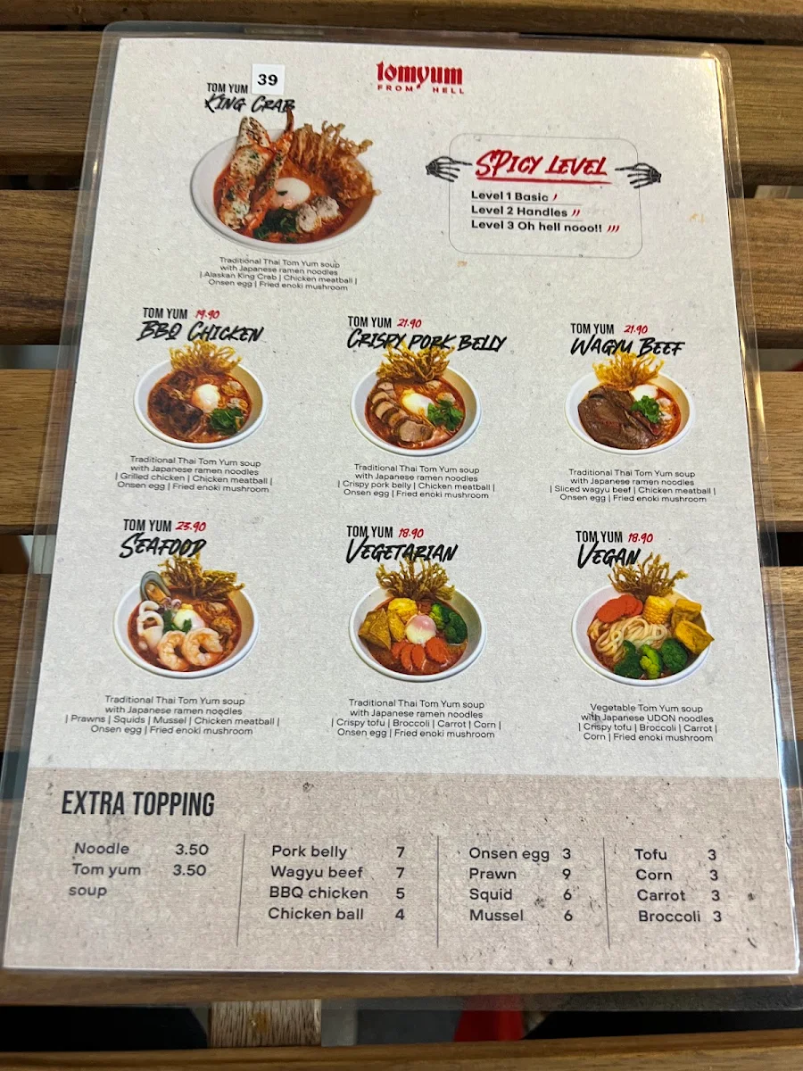Menu, Tom yum from hell Chinatown