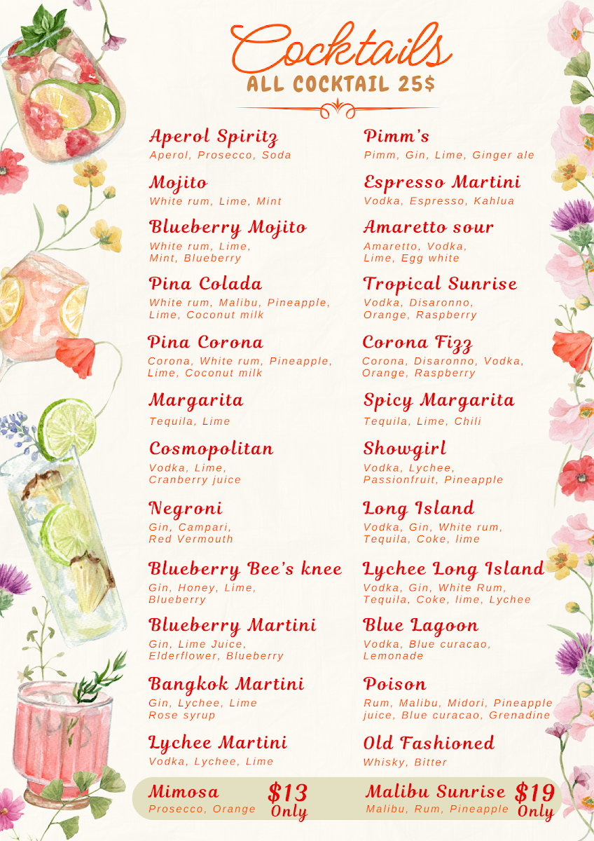 Menu, Metro St James