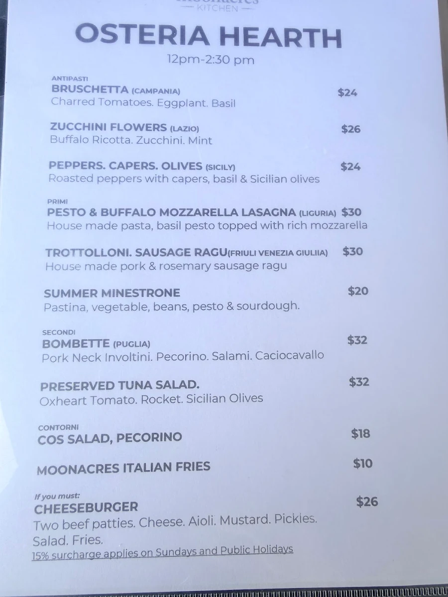 Menu, Hearth by Moonacres