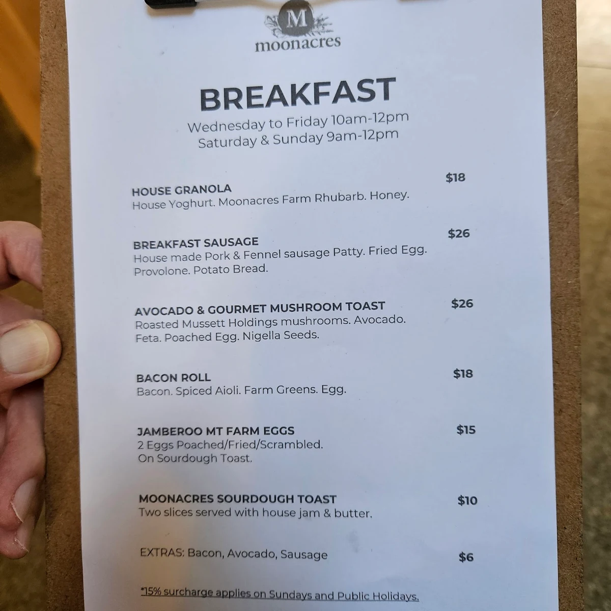 Menu, Hearth by Moonacres