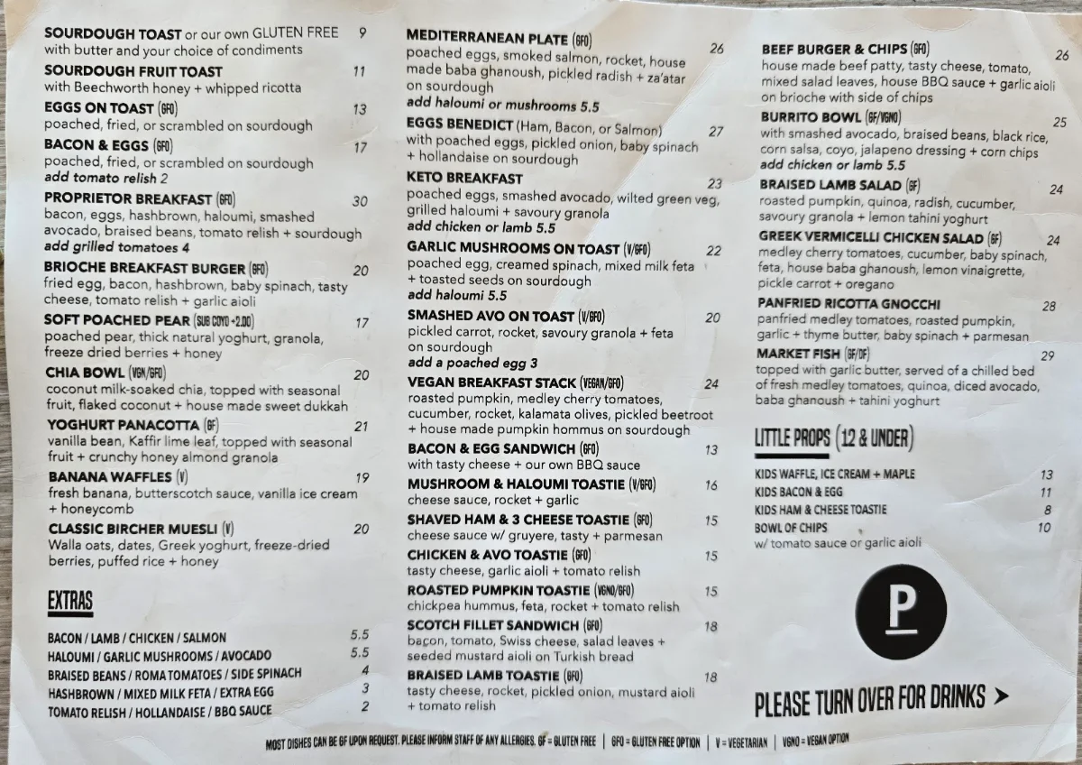 Menu, The Proprietor