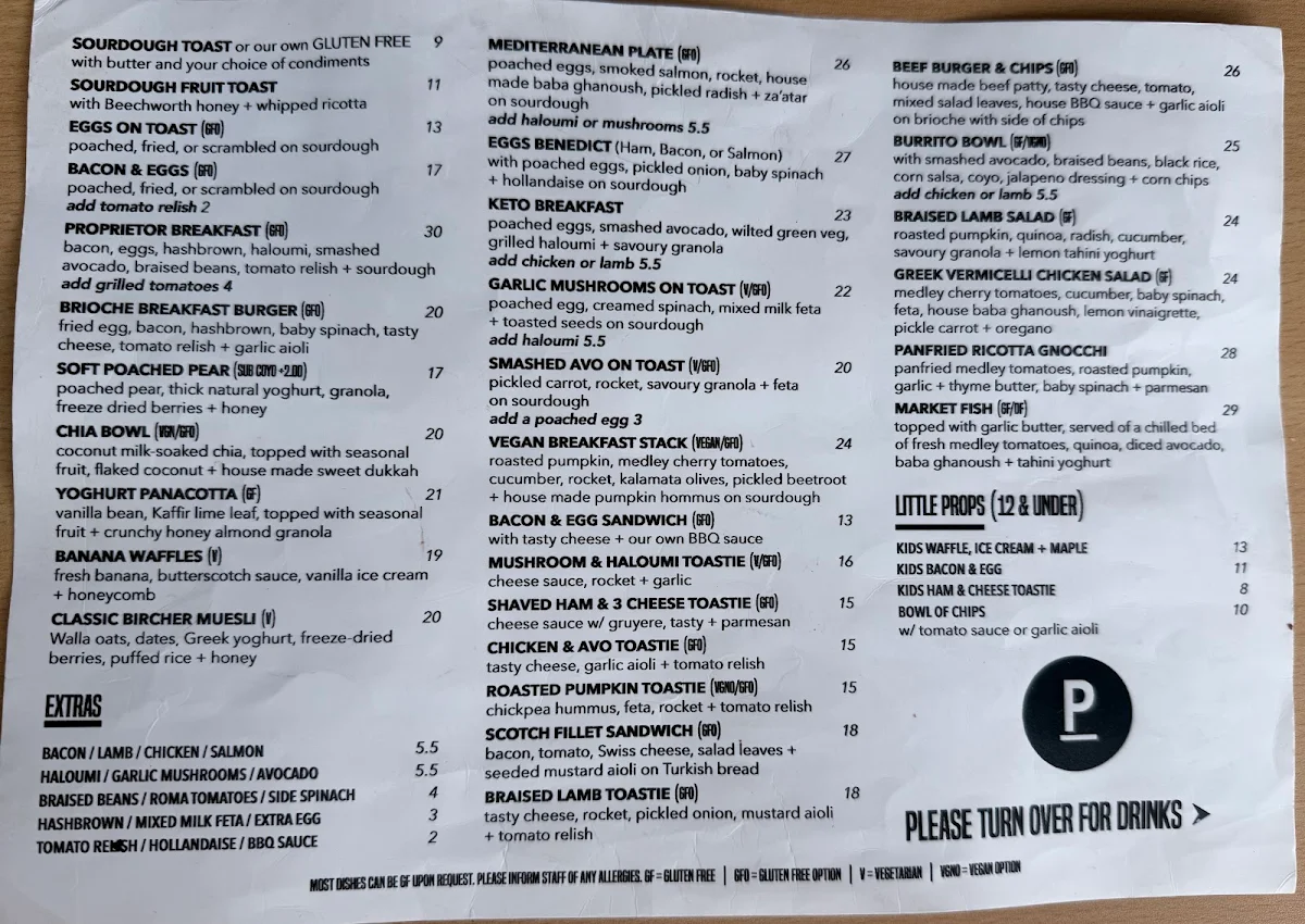 Menu, The Proprietor
